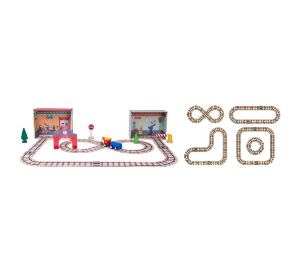 Wooden Train Playset & Paper Puzzle