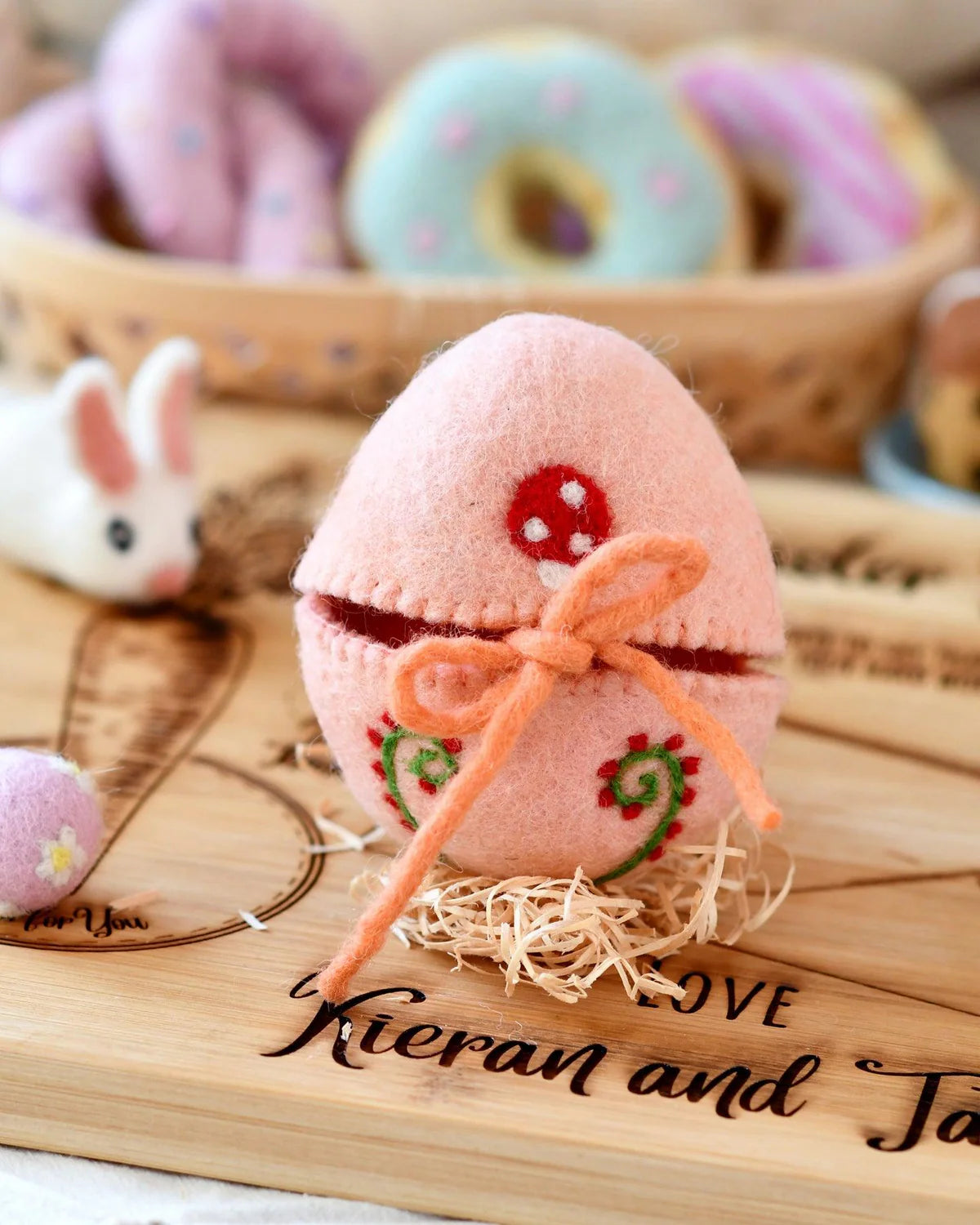 Felt Egg Cover - Peach with Mushroom