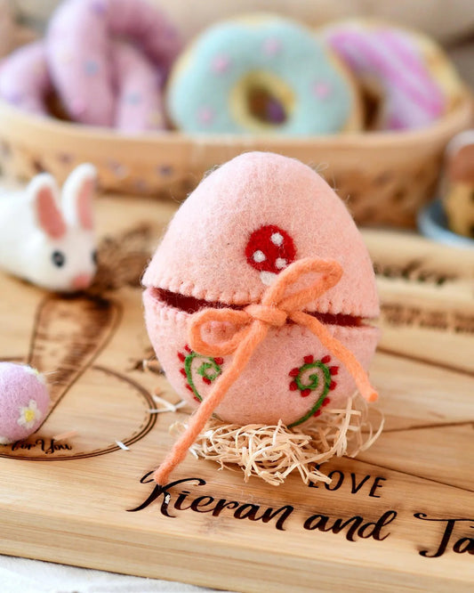 Felt Egg Cover - Peach with Mushroom
