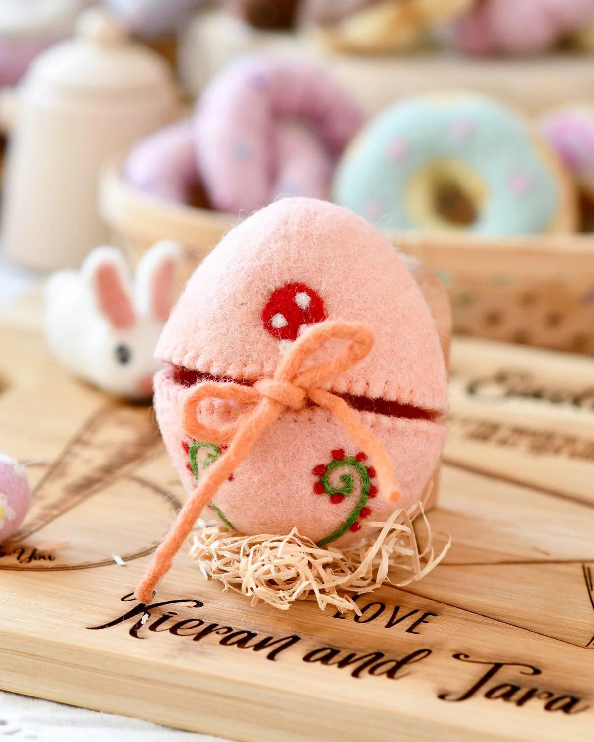 Felt Egg Cover - Peach with Mushroom